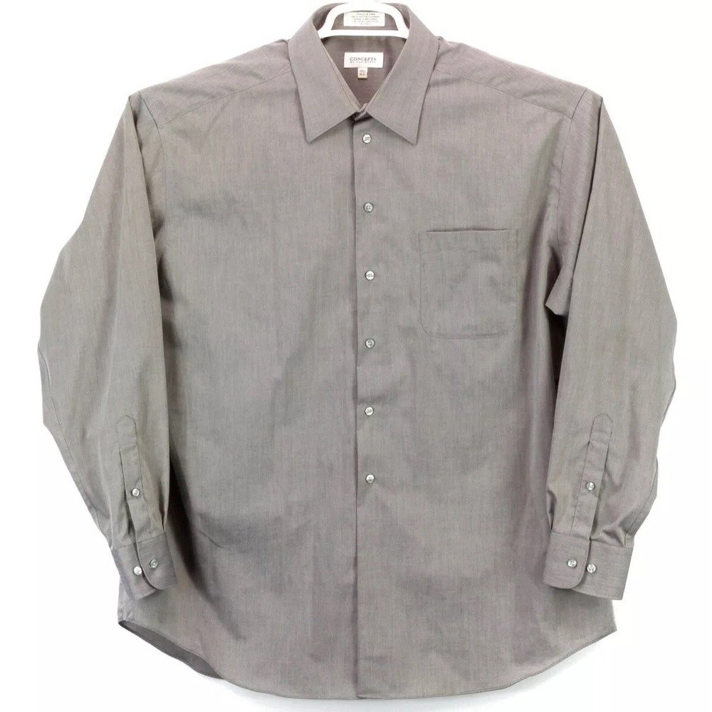 Concepts By Claiborne Mens Button Up LS Collared Shirt Size‎ 17.5 Solid Gray euc